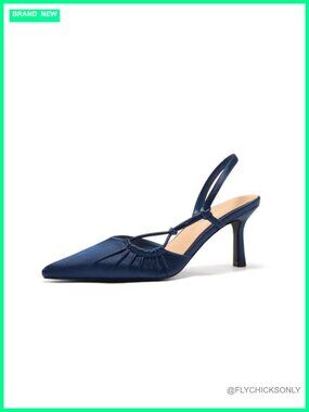Womens Slingback Kitten Heels Pointed Toe Faux Leather Pumps Wedding Shoes